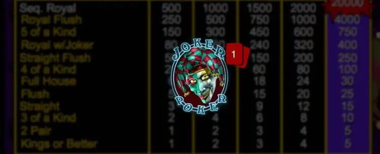Joker Poker 1 Hand