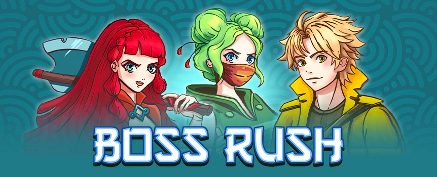 Team up with heroes and take down towering bosses in Boss Rush! Spin for Cluster Wins, defeat enemies, and unlock Free Spins with every victory.