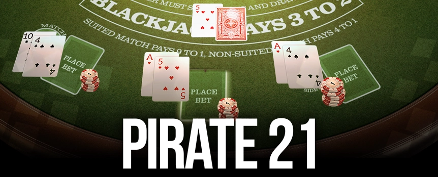 Discover a clever twist on online blackjack with Pirate 21. Blackjack pays 3:2 in multiple hand combos, while the side bet pays out up to 9:1 if you’re lucky!