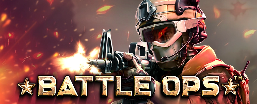 Get ready for an exhilarating battlefield adventure at Slots.lv by playing Battle Ops! Win up to 1,600x your bet during the action-packed free spins bonus!